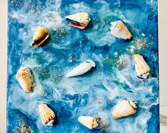 Arte de pared de playa de San Agustín, arte de conchas marinas con conos del alfabeto, regalos de inauguración de la casa, decoración de arte costero,