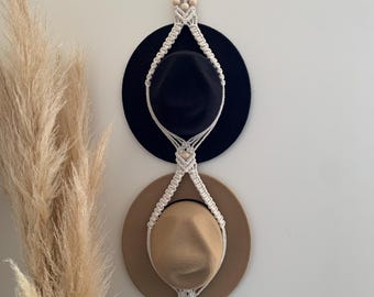 Macrame Hat Hanger – 1, 2, or 3 Tier Boho Hat Organizer for Wall