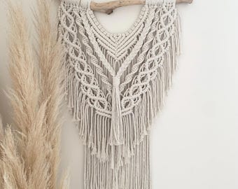 Small Macrame Wall Hanging: Boho Eco-Friendly Art on Driftwood