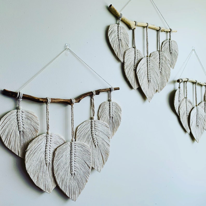 Plumas de Macrame Hoja de Macrame Colgado de pared Etsy