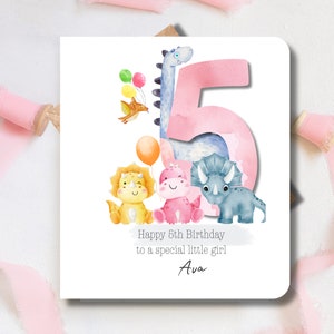 Carte personnalisée pour le 5e (5) anniversaire juste pour elle. Dinosaure, fille, soeur, nièce, petite-fille, filleul, carte souvenir