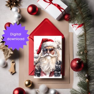 Afdrukbare kaart PDF met een prachtige Steampunk-kerstman, Lastminute-kaart, afdrukbare kaarten die net iets anders zijn, kerstkaarten
