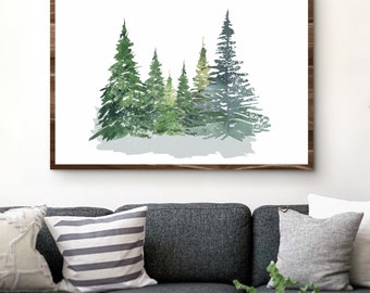 christmas tree print, winter landscape, pine tree art, farmhouse christmas wall art, printable wall art, digital art, original artwork