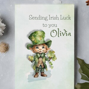 Carte personnalisée de la Saint-Patrick, carte de voeux de lutin de jardinage, idéale pour les enseignants, les amis et la famille, carte de bonne chance,
