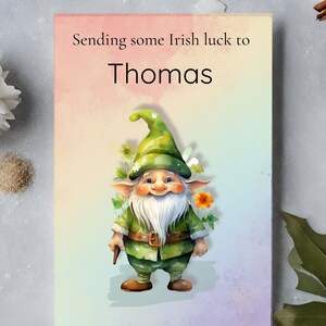 Carte personnalisée de la Saint-Patrick, carte de voeux amusante et gaie de lutin, idéale pour les enseignants, les amis et la famille, carte de bonne chance,