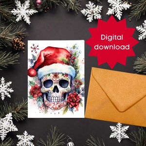 Afdrukbare kaart PDF met een prachtige Lastminute-kaart met kerstsuikerschedel, afdrukbare kaarten die net iets anders zijn, feestdagen