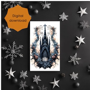 Afdrukbare kaart PDF met een prachtige Goth-kerstboom Lastminute-kaart, afdrukbare kaarten die net iets anders zijn, feestdagen
