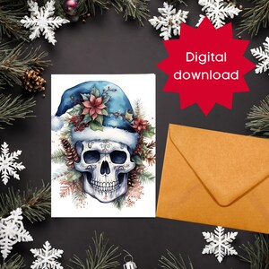 Afdrukbare kaart PDF met een prachtige Lastminute-kaart met kerstsuikerschedel, afdrukbare kaarten die net iets anders zijn, feestdagen