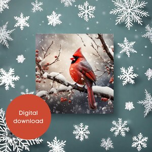 Carte imprimable PDF mettant en vedette un beau cardinal, symbole des êtres chers, carte Lastminute, cartes imprimables uniques, cartes de Noël