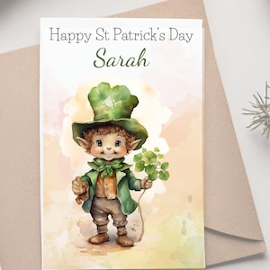 Carte personnalisée de la Saint-Patrick, carte de voeux de ramoneur leprechaun, idéale pour les enseignants, les amis et la famille, carte de bonne chance,