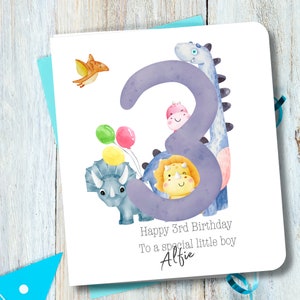 3e (troisième) carte d'anniversaire personnalisée. Pour fils, frère, petit-fils, arrière-petit-enfant, cousin, neveu, carte souvenir spéciale petit garçon.