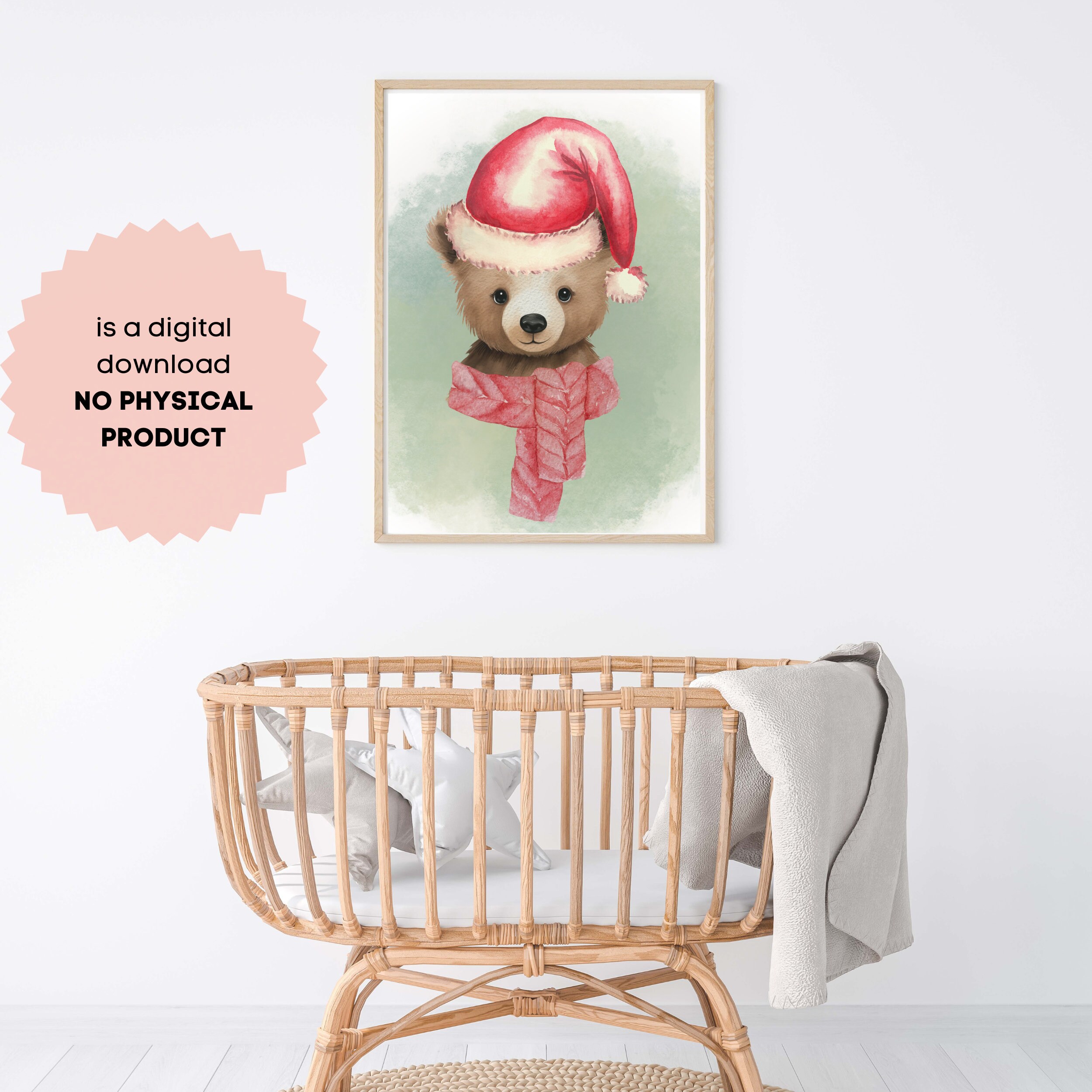 Woodland Animals Printable Wall Art - Bear,  Winter Hats and scarves, Perfect for nursery playroom or bedroom. ideal first Christmas gift