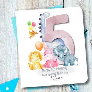 Carte personnalisée pour 5 ans pour garçon. Pour un fils, un frère, un petit-fils, un arrière-petit-enfant, un souvenir, cette carte peut être encadrée. diono