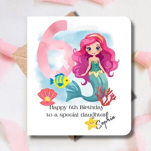 Carte d'anniversaire pour fille personnalisée pour son 6e anniversaire. sirène, fille, soeur, nièce, petit-fils, filleul, petite fille spéciale