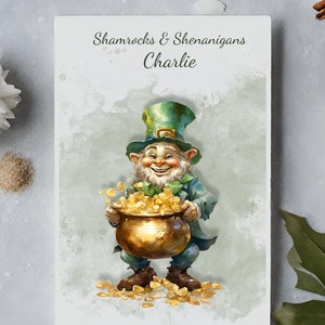Carte personnalisée de la Saint-Patrick, pot de carte de voeux de lutin en or, idéale pour les enseignants, les amis et la famille, carte de bonne chance,