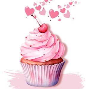 Carte ROSE CUPCAKE pour la Saint-Valentin. Des cartes uniques, vierges à l'intérieur pour votre lettre d'amour. Pour elle ou lui et pour eux.
