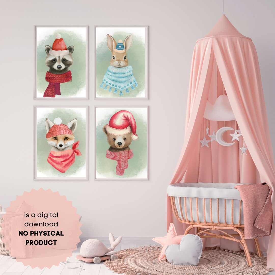 Woodland Animals Printable Wall Art - Set of 4 Fox, Bear, Raccoon ...