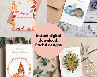 Instant download Thanksgiving cards. 4 Unique Thanksgiving Card Printables celebrate the people you love this Thanksgiving. Limited edition.