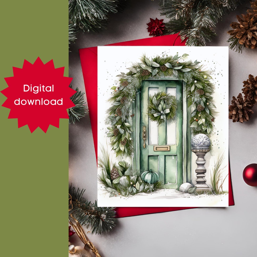 Printable Card PDF Featuring a Beautiful Green Front Door With - Etsy
