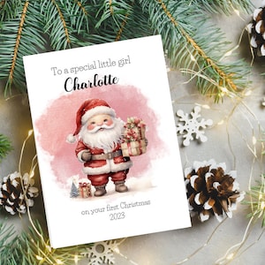 Personnalisez la première carte de Noël de bébé, représentant le père Noël, personnalisez à qui vous l'envoyez, fille, arrière-petite-fille, nièce, sœur