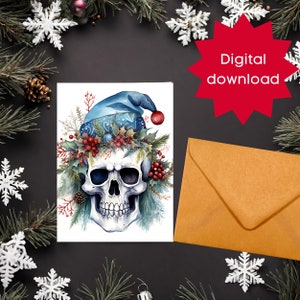 Afdrukbare kaart PDF met een prachtige Lastminute-kaart met kerstsuikerschedel, afdrukbare kaarten die net iets anders zijn, feestdagen