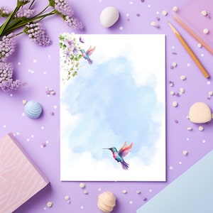 Paquet cadeau de papier à lettres pour le correspondant ou un cadeau pour vous. Papier à lettre de qualité conçu et imprimé à la main. Colibri.