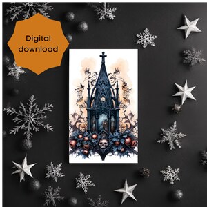 Afdrukbare kaart PDF met een prachtige Goth-kerstboom Lastminute-kaart, afdrukbare kaarten die net iets anders zijn, feestdagen