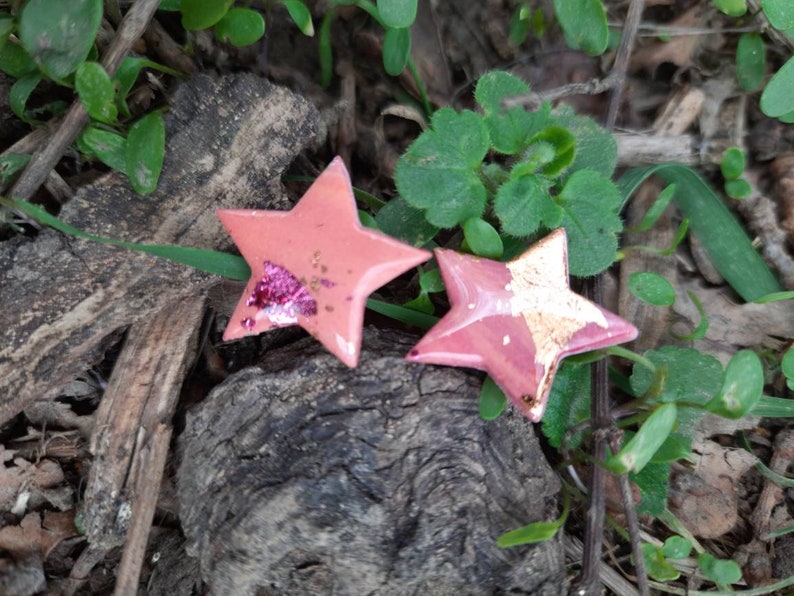 Polymer Clay Celestial Foil Peach Spring Pink Pastel Marble Star Studs