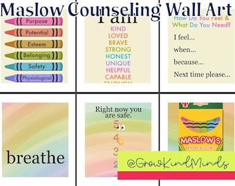 Maslow Before Bloom&#39;s Therapy Posters: Grounding, Play Therapy, Playroom, Counseling, Affirmations, Rainbow, I Statements, Printable