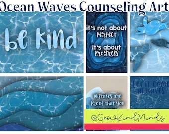 Ocean Mental Health Wall Art: Printable Counseling Posters, Waves, Ripples, Beach, Progress, Mistakes Prove You&#39;re Trying, Sea Turtles