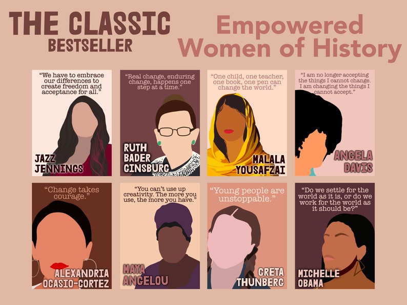 Classic Empowered Women of History, Changemakers Digital Downloads: 8 Printable Images for Classroom, Office, Home, Backgrounds, EWFY 
