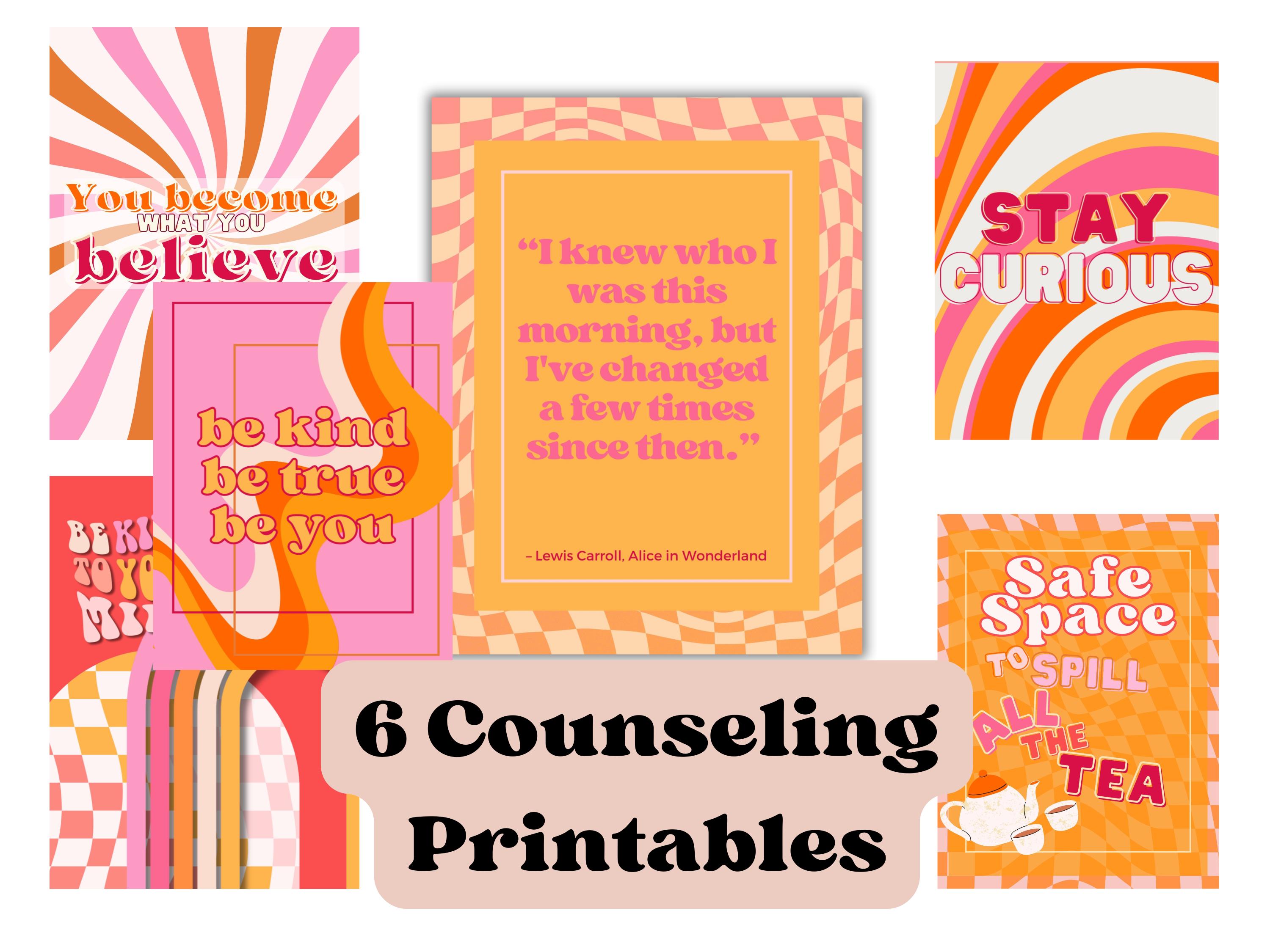 Counseling Mental Health Wall Art, Printable PDF, School Psych, Social Work, Classroom, Calm Corner, Alice in Wonderland, Groovy Aesthetic