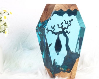 Vampire Bat Epoxy Resin Halloween Night Light, Wood Ornament