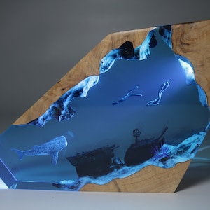 Large Whale Shark Diver Resin Night Light, Handmade Scuba Diving Resin Lamp, Personalised Resin Gifts,  Unique Gifts, Birthday Gifts for Him