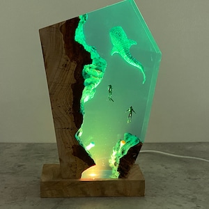 Shark Divers Ocean Epoxy Resin Night Light