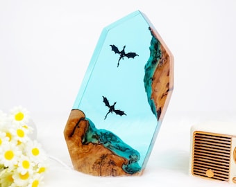 Scuba Fire Dargon Ice Dragon Epoxy Resin Night Light,Handmade Wood Resin Table Lamp,Personalized Resin Lamp, Birthday Gifts,Custom Gifts