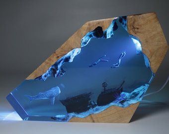 Large Whale Shark Diver Resin Night Light, Handmade Scuba Diving Resin Lamp, Personalised Resin Gifts,  Unique Gifts, Birthday Gifts for Him