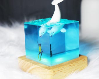 Dolphin Diver Resin Night Light, Ocean Art Lamp