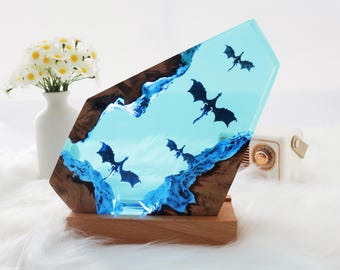 Scuba Fire Dargon Ice Dragon Epoxy Resin Night Light,Handmade Wood Resin Table Lamp,Personalized Resin Lamp, Birthday Gifts,Custom Gifts