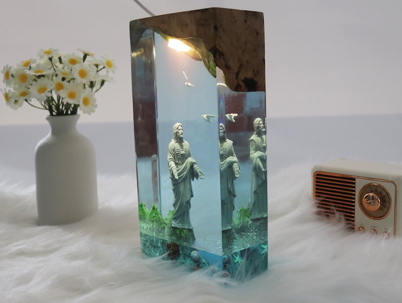 Jesus Night Lamp, Christmas Resin Light, Easter Gift,Christmas Day Gift, Christmas Night Light Gift for Friend,Big Jesus Resin Lamp for Him image 2