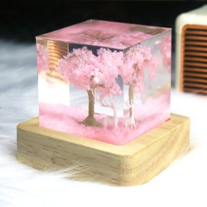 Pink Cherry Blossom Tree Resin Night Light, Sakura Lamp LED Night Light, Personalized Light, Spring Gifts for Her, Mother Day Gifts for Mom