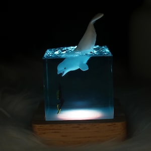 Scuba Diver Shark Epoxy Resin Lamp, Diver Killer Whale Night Light, Personalized Light, Unique Decor Gift, Gifts for Friend, Handmade Light