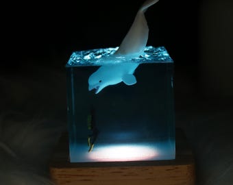 Scuba Diver Shark Epoxy Resin Lamp, Diver Killer Whale Night Light, Personalized Light, Unique Decor Gift, Gifts for Friend, Handmade Light