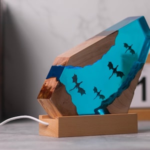 Scuba Fire Dargon Ice Dragon Epoxy Resin Night Light,Handmade Wood Resin Table Lamp,Personalized Resin Lamp, Birthday Gifts,Custom Gifts