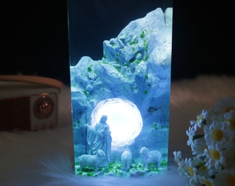 Handmade Jesus Resin Night Lamp, Religious Easter Decor