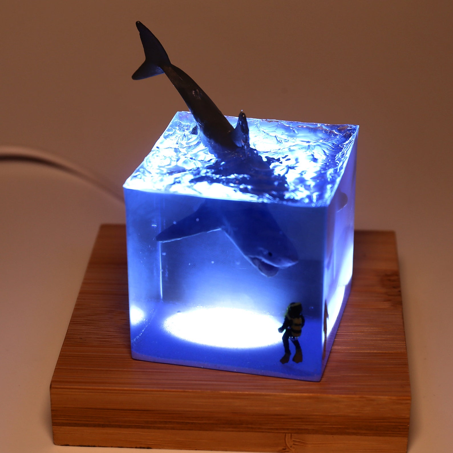 Bule Sea Water Resin Lamp Night Light Personalized Whale Etsy