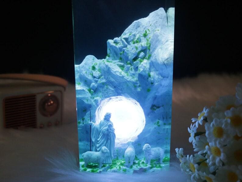 Jesus Night Lamp, Christmas Resin Light, Easter Gift,Christmas Day Gift, Christmas Night Light Gift for Friend,Big Jesus Resin Lamp for Him image 6