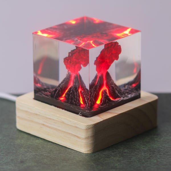 Volcano/ Atomic Bomb Night Light,Epoxy Resin Night Light,Handmade Resin Night Lamp, Halloween Home Decor,Christmas Gifts for Him