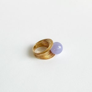 Stunning Minimal Statement 18k Solid Yellow Gold with Top Grade Lavender Jade image 1