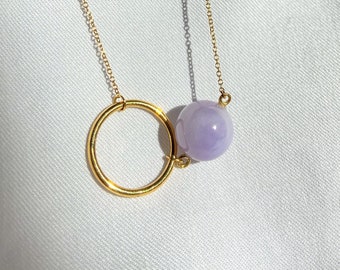 Minimal Lavender Jade 18k Gold Circle Geometry Necklace